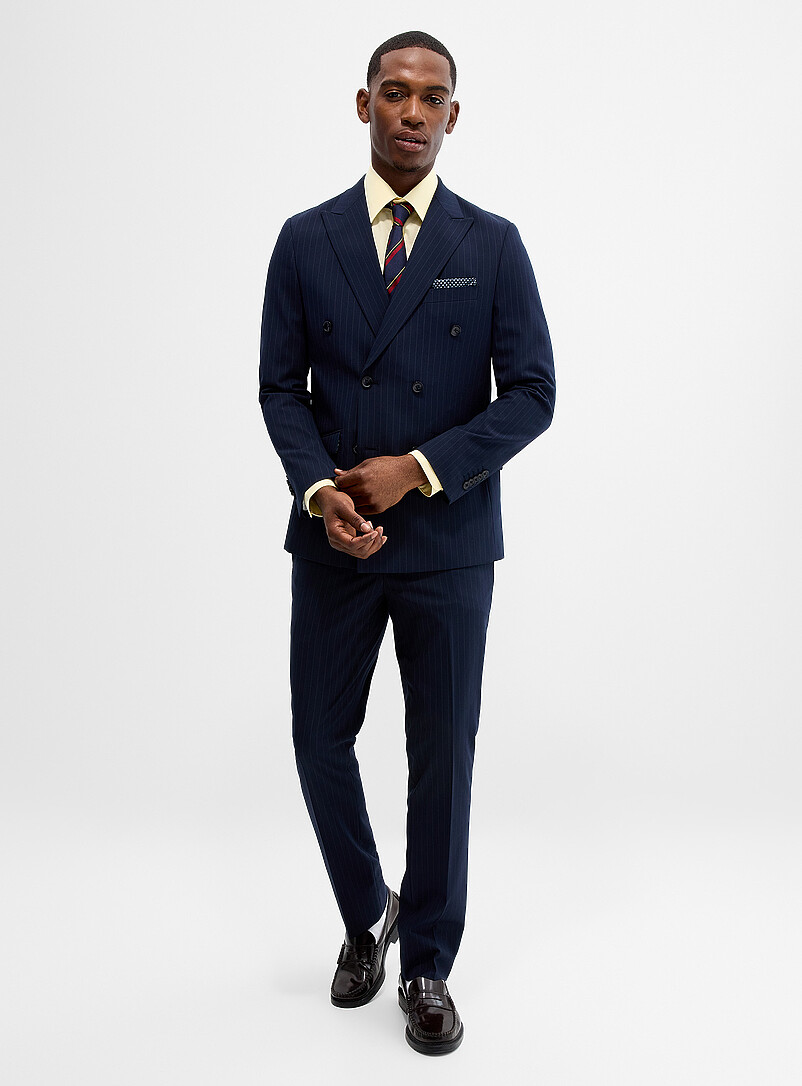 Soul of London: Le complet rayures banquier <b>Coupe ajustée</b> Bleu pour homme
