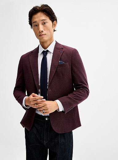Soul of London Burgundy Stretch piqu&eacute; blazer for men