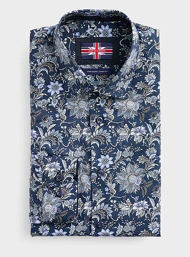 Blue flower stretch shirt <b>Modern fit</b>