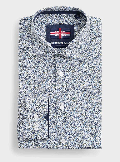Blue foliage stretch shirt <b>Modern fit</b>