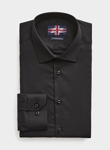 Soul of London Black Solid stretch twill shirt <b>Modern fit</b> for men