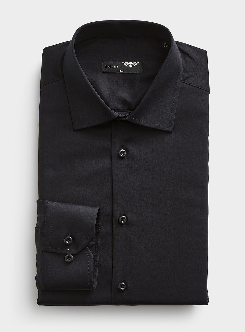 H&ouml;rst: La chemise unie extensible <b>Coupe ajust&eacute;e</b> Blanc pour homme