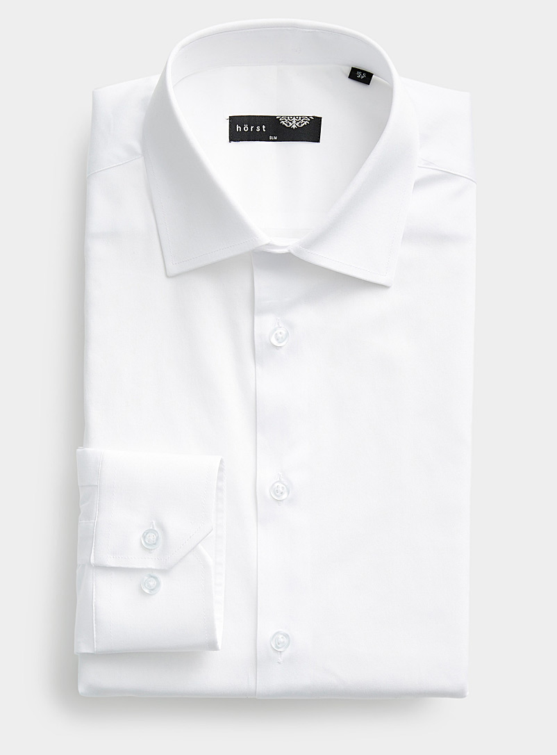 Hörst: La chemise unie extensible Coupe ajustée Blanc pour homme