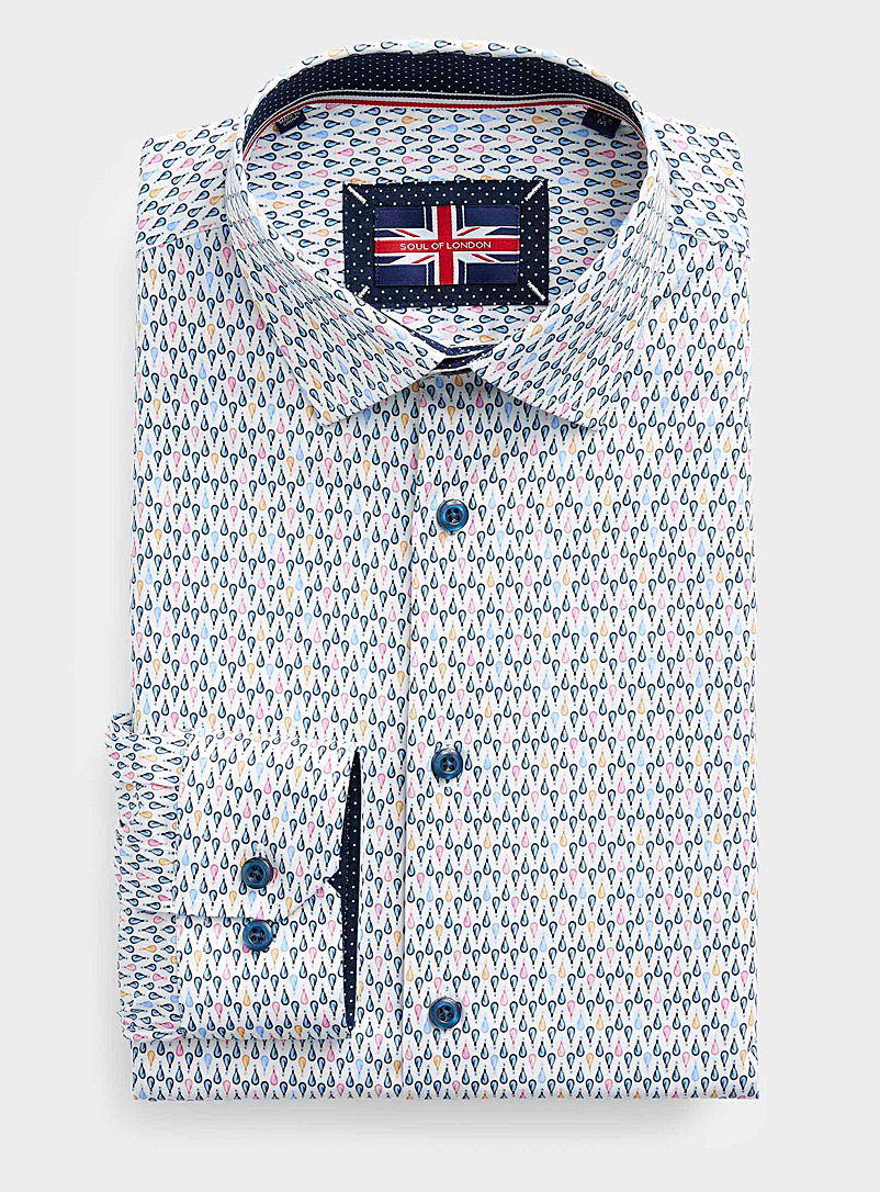 Soul of London: La chemise extensible quilles colorées Coupe ajustée Blanc à motifs pour homme