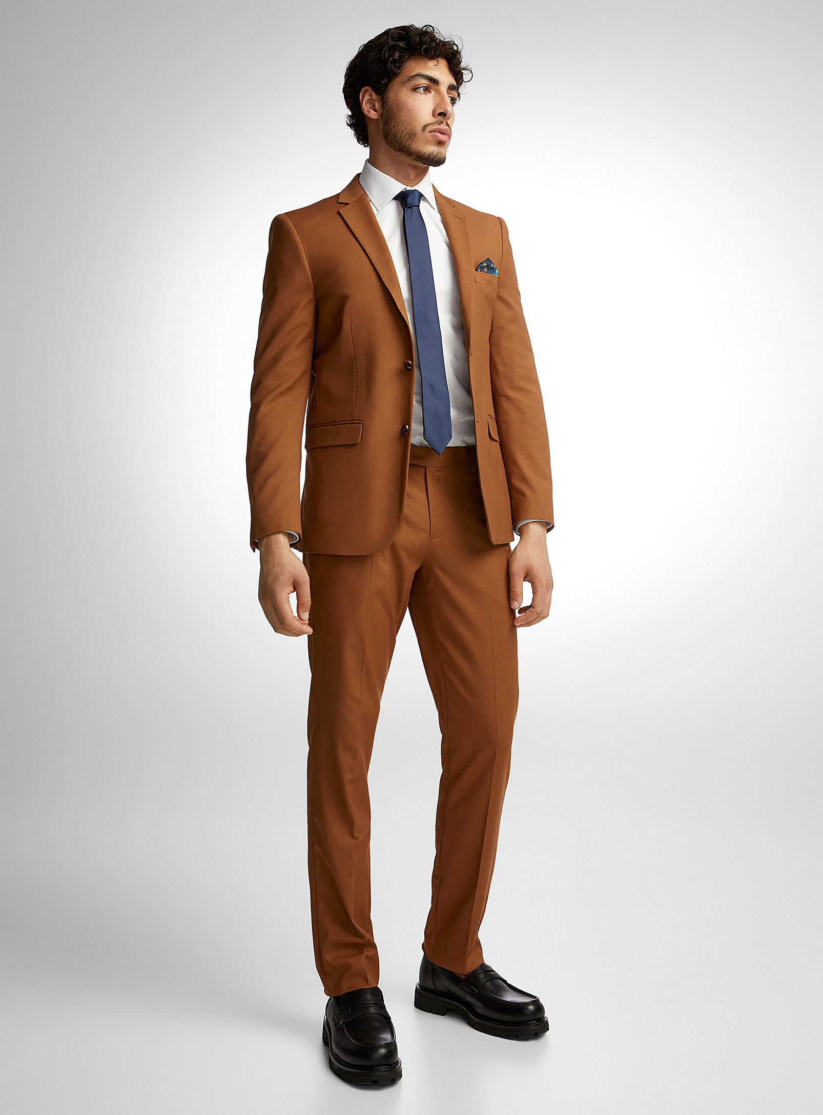 Soul Of London Fluid Suit Slim Fit In Fawn/tobacco