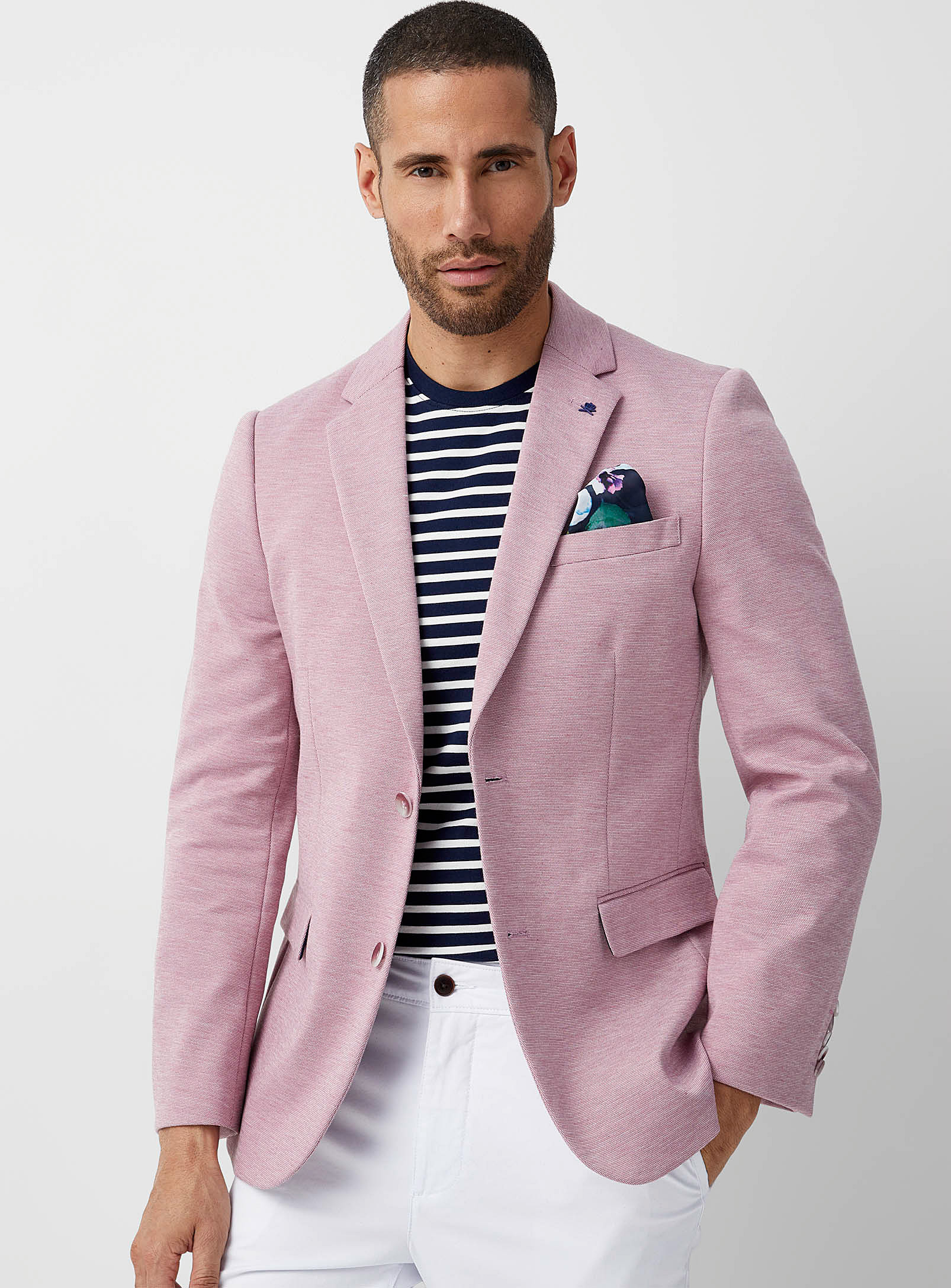 Soul Of London Chambray Pink Knit Jacket Slim Fit
