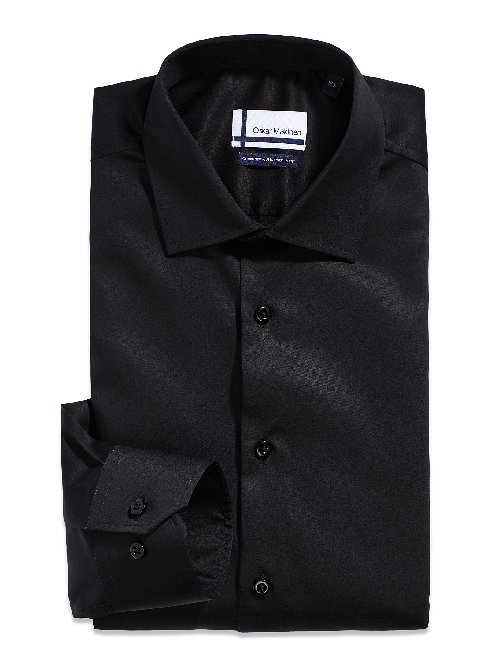 Oskar Mäkinen Cotton Sateen Shirt Modern Fit In Black