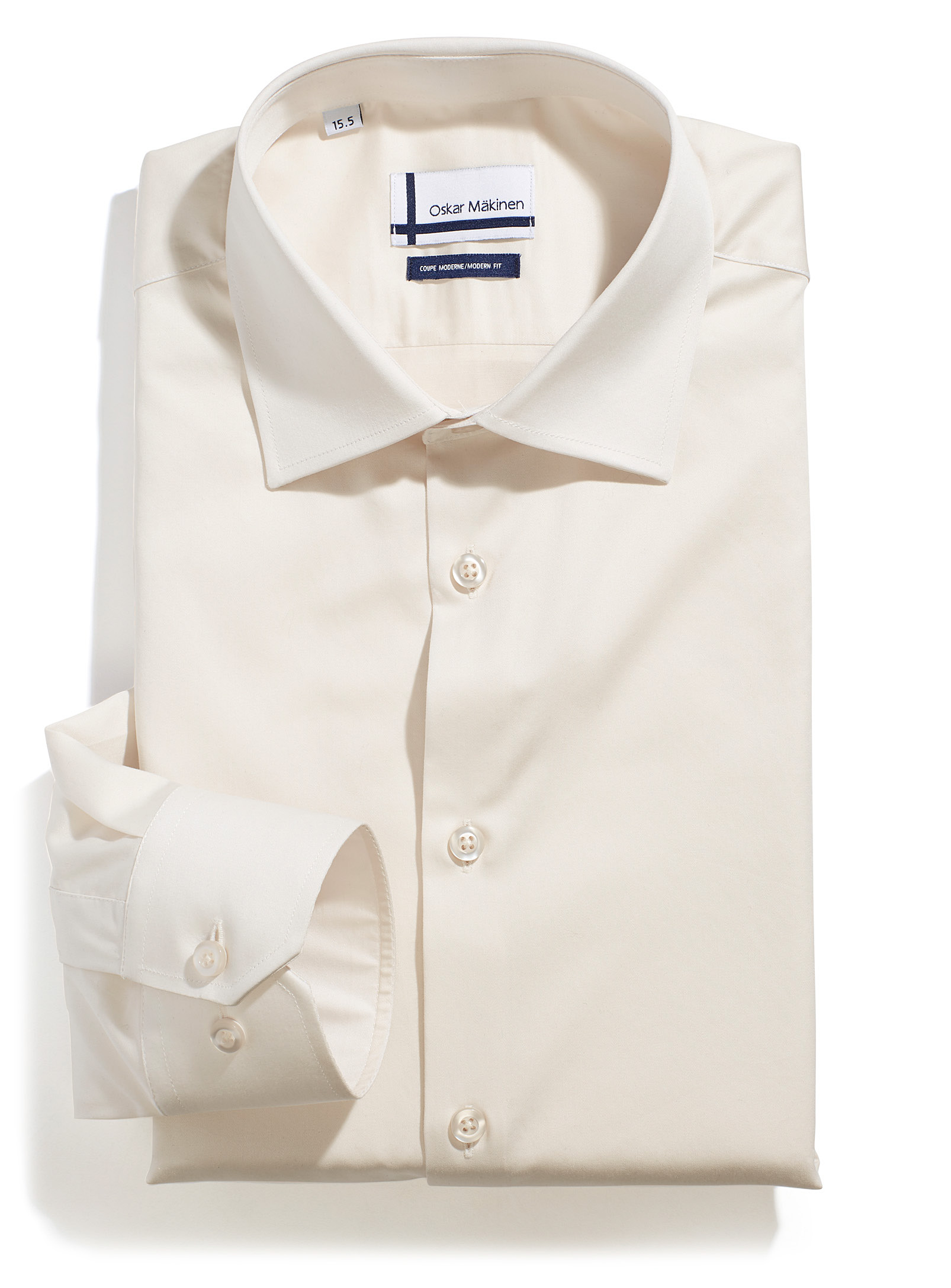 Oskar Mäkinen Cotton Sateen Shirt Modern Fit In Cream Beige