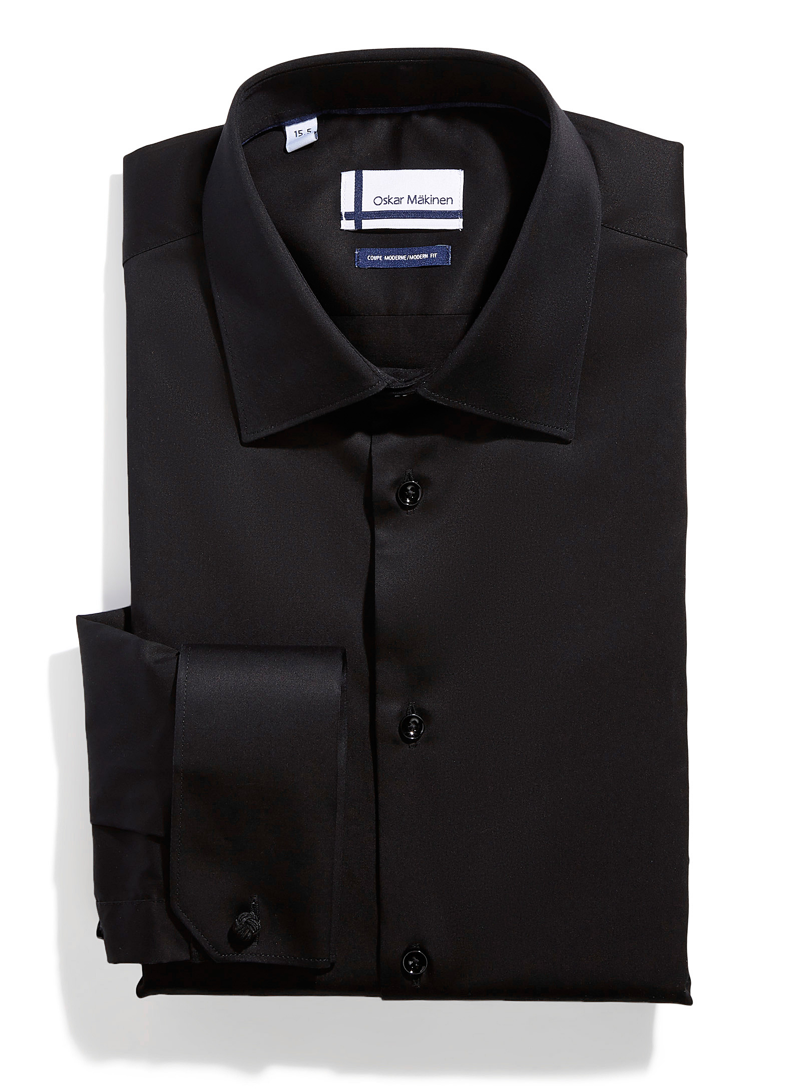 Oskar Mäkinen French Cuff Sateen Shirt Modern Fit In Black