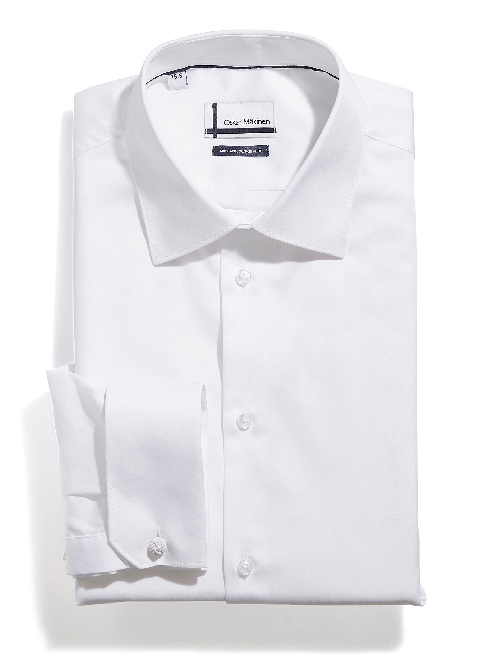 Oskar Mäkinen French Cuff Sateen Shirt Modern Fit In White