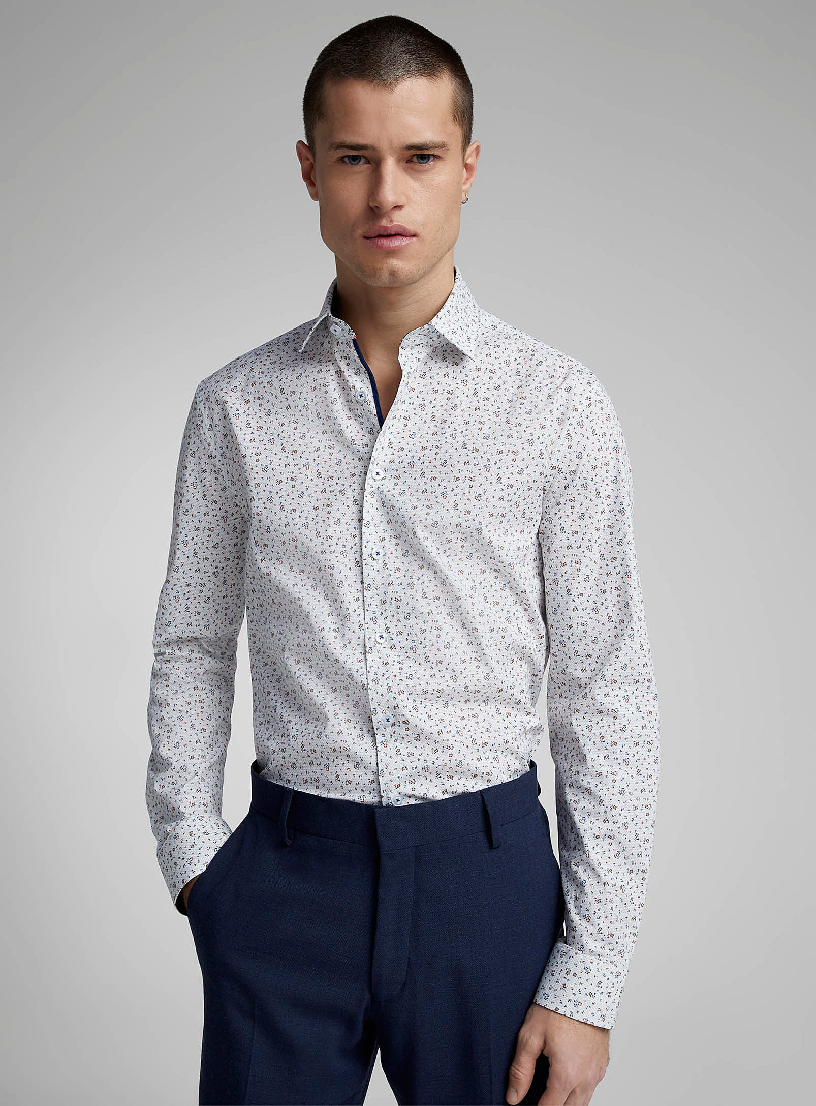 Soul Of London Floral Dotwork Shirt In Patterned White