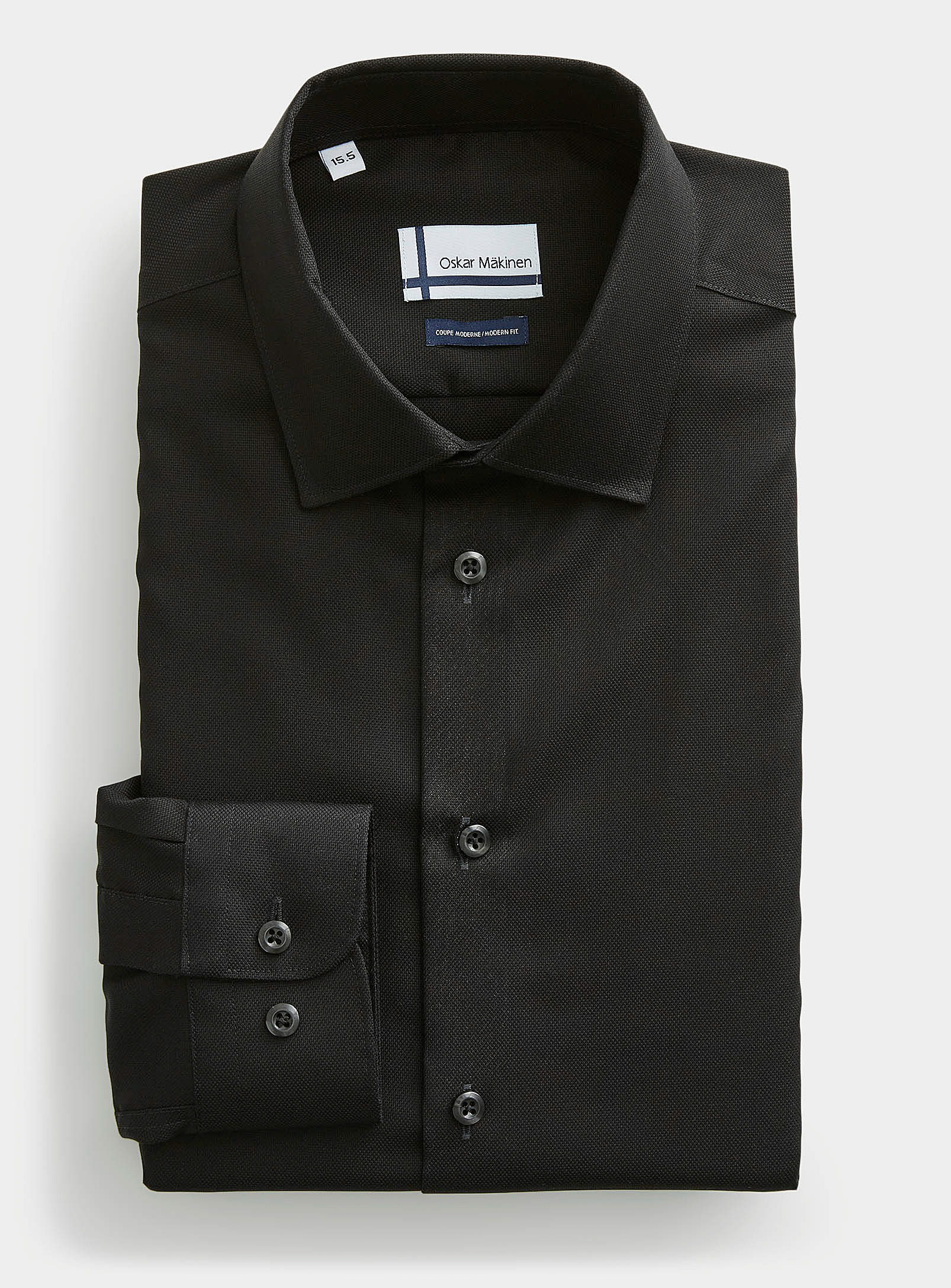 Oskar Mäkinen Non-iron Piqué Cotton Shirt Modern Fit In Black