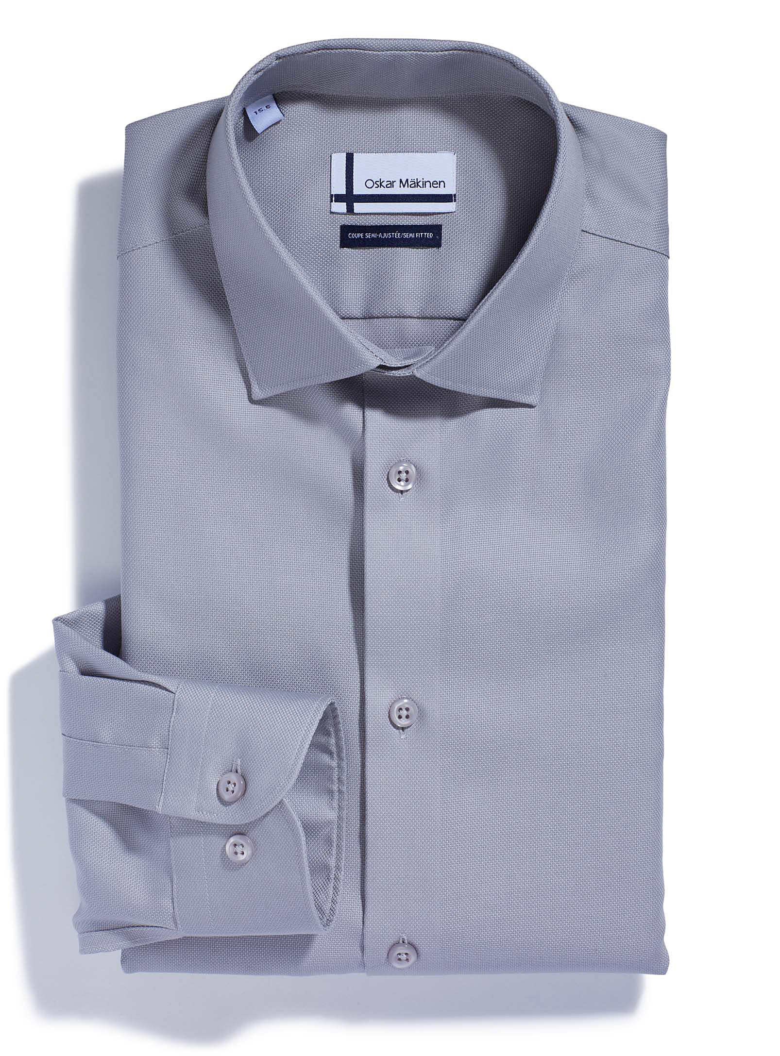 Oskar Mäkinen Non-iron Piqué Cotton Shirt Modern Fit In Dark Grey