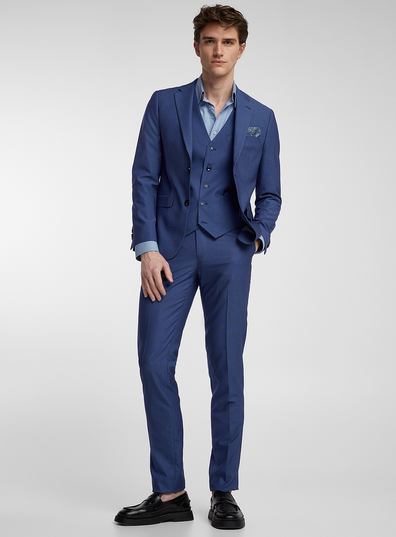 Soul Of London Three-piece Piqué Suit Slim Fit In Marine Blue