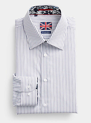 Soul of London - Men's Preppy Striped Shirt Modern Fit in Patterned White, Size 155