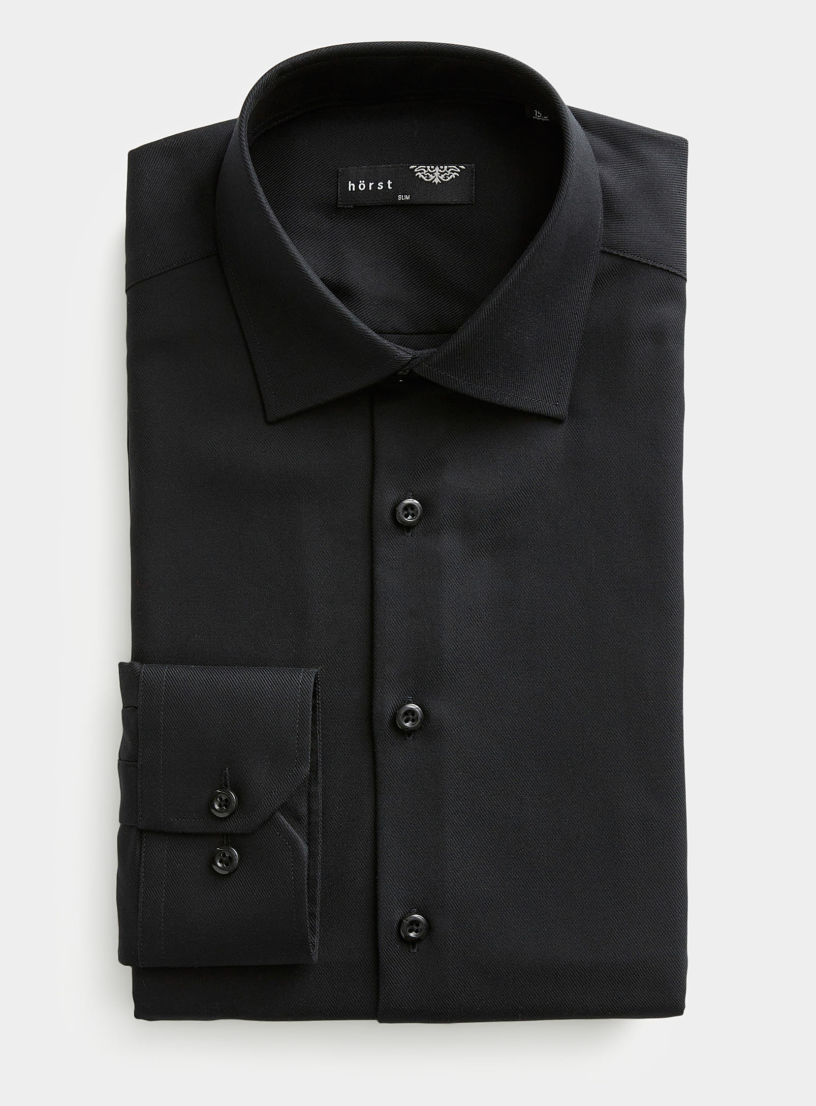 Horst Monochrome Twill Shirt Semi-slim Fit In Black