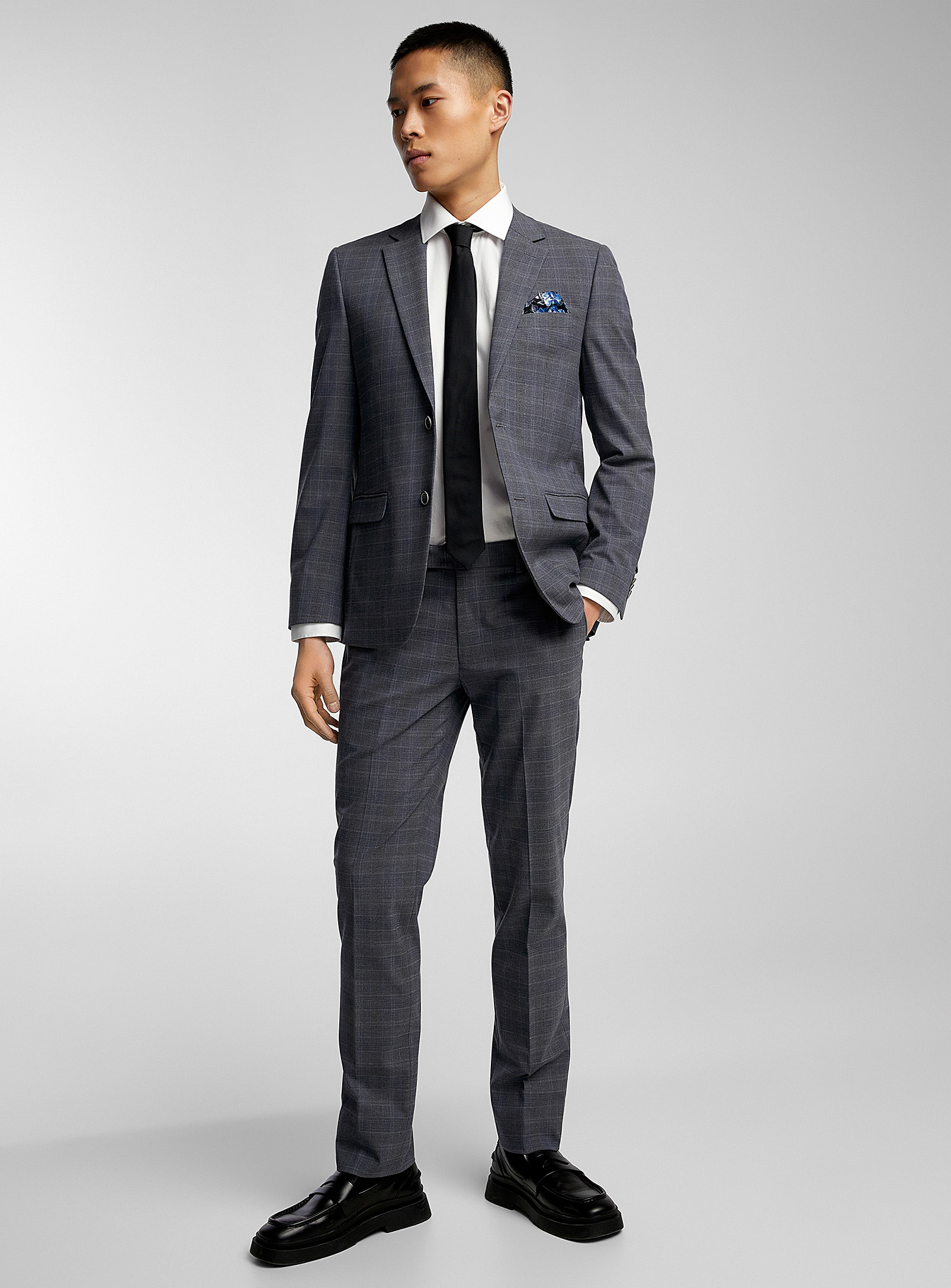 Soul Of London Navy And Brown Prince Of Wales Suit Slim Fit In Grey