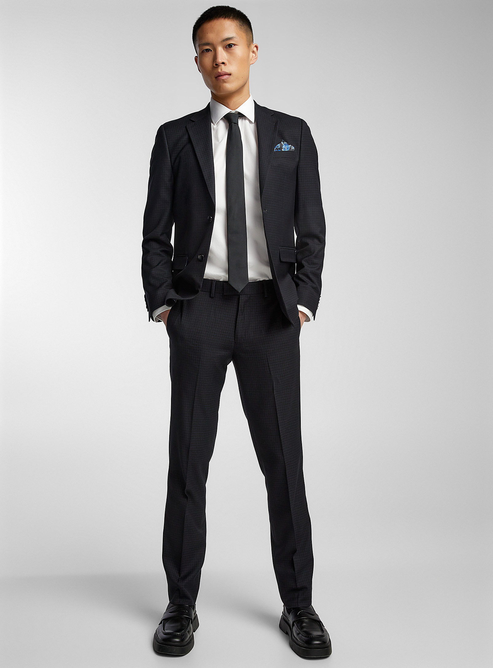 Soul Of London Navy Mini-check Suit Slim Fit In Marine Blue