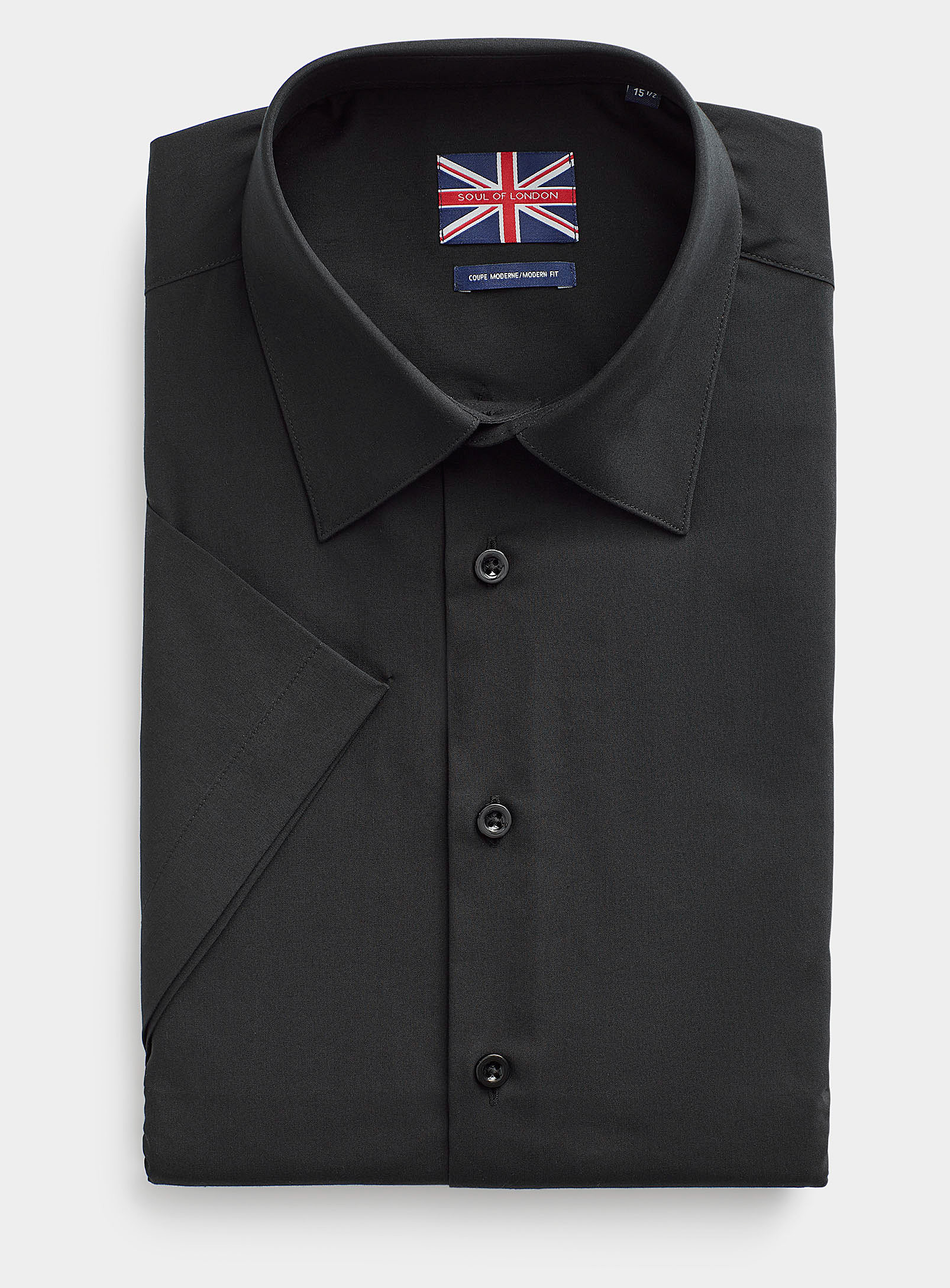 Soul Of London Short-sleeve Solid Stretch Shirt Modern Fit In Black