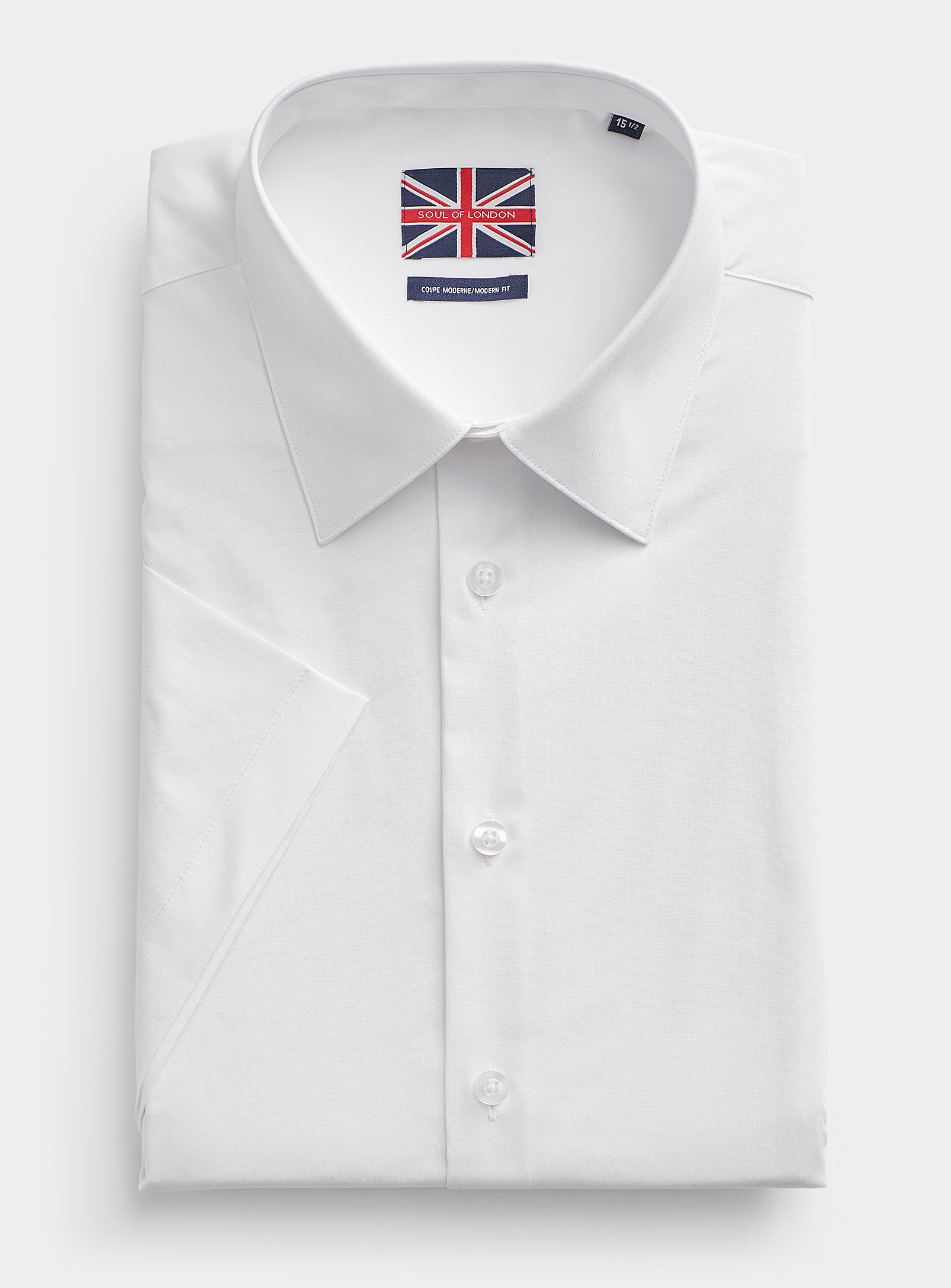 Soul Of London Short-sleeve Solid Stretch Shirt Modern Fit In White