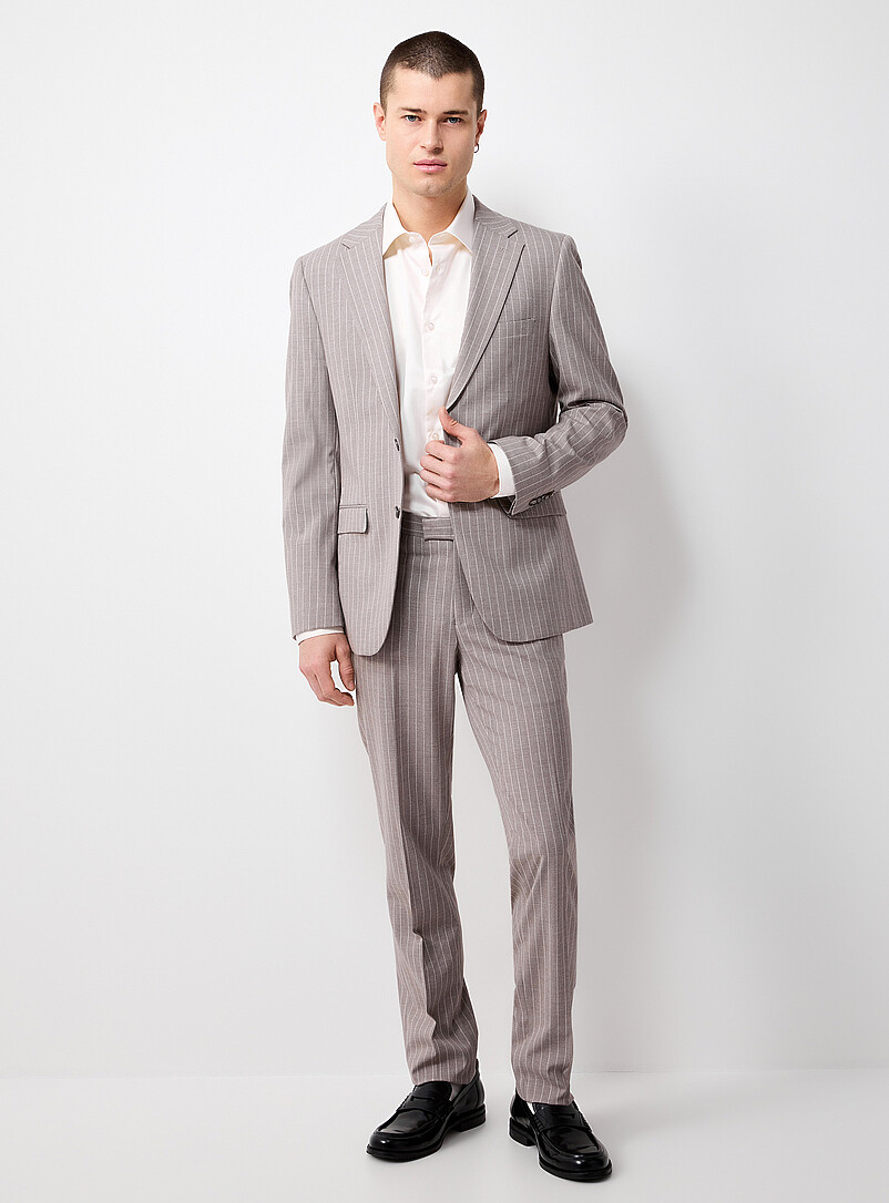 Greige Pinstripe Suit Slim Fit