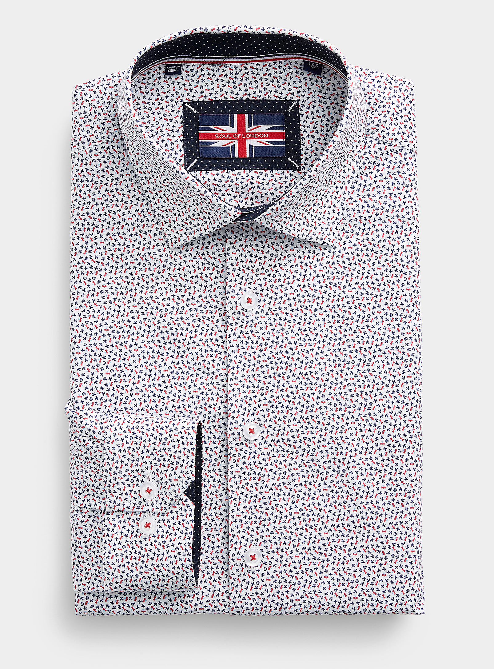 Soul Of London Colourful Clover Stretch Shirt Slim Fit In Patterned White