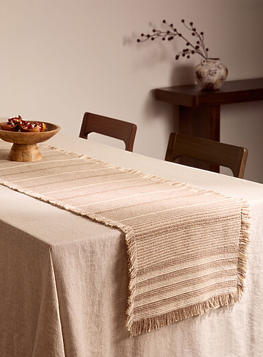 Fringed trim striped table runner