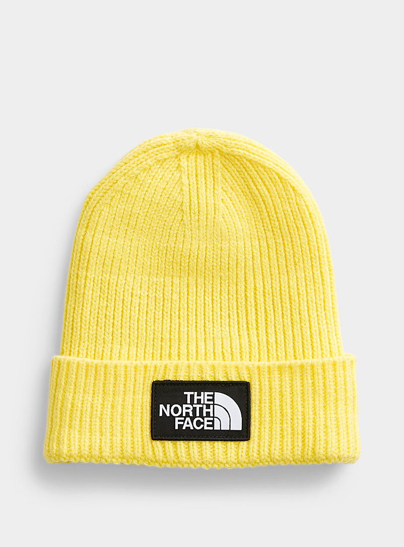 The North Face Bright Yellow Logo Box cuff beanie for men
