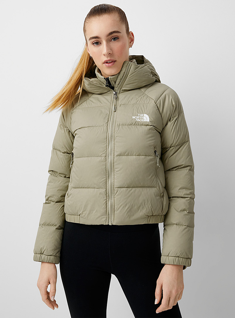 The North Face Lime Green Hydrenalite cropped hooded puffer jacket for women