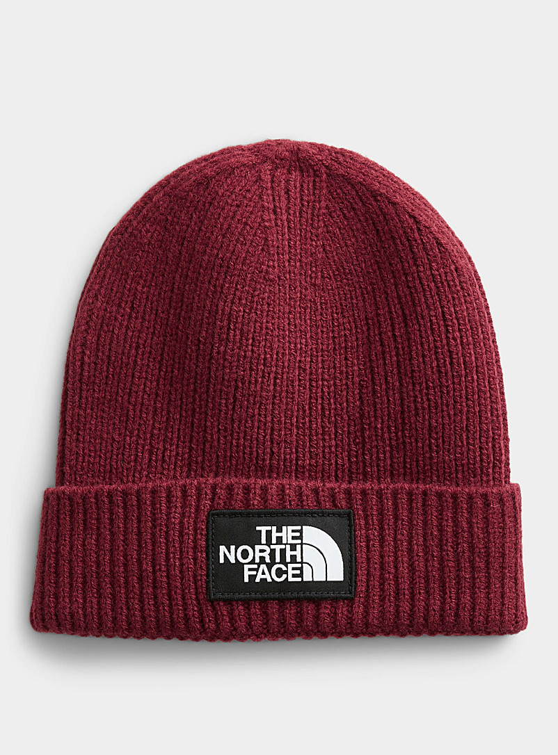The North Face Cherry Red Ribbed emblem tuque for women