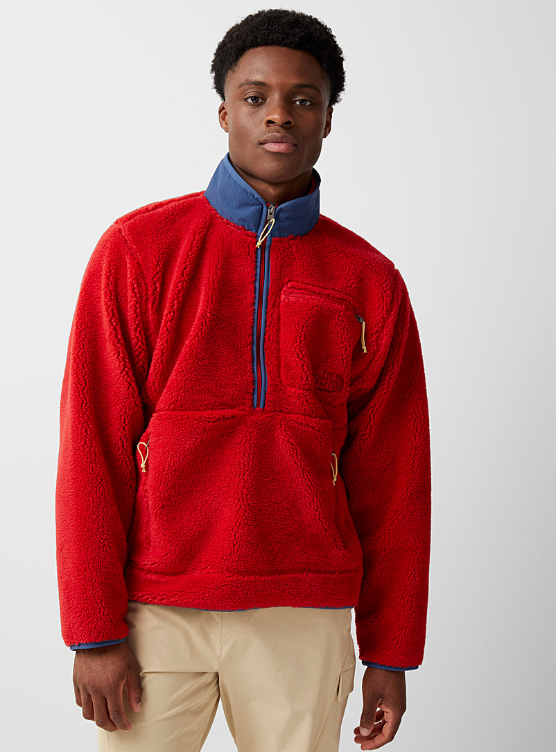The North Face Red Extreme Pile zip-neck sherpa sweatshirt for men