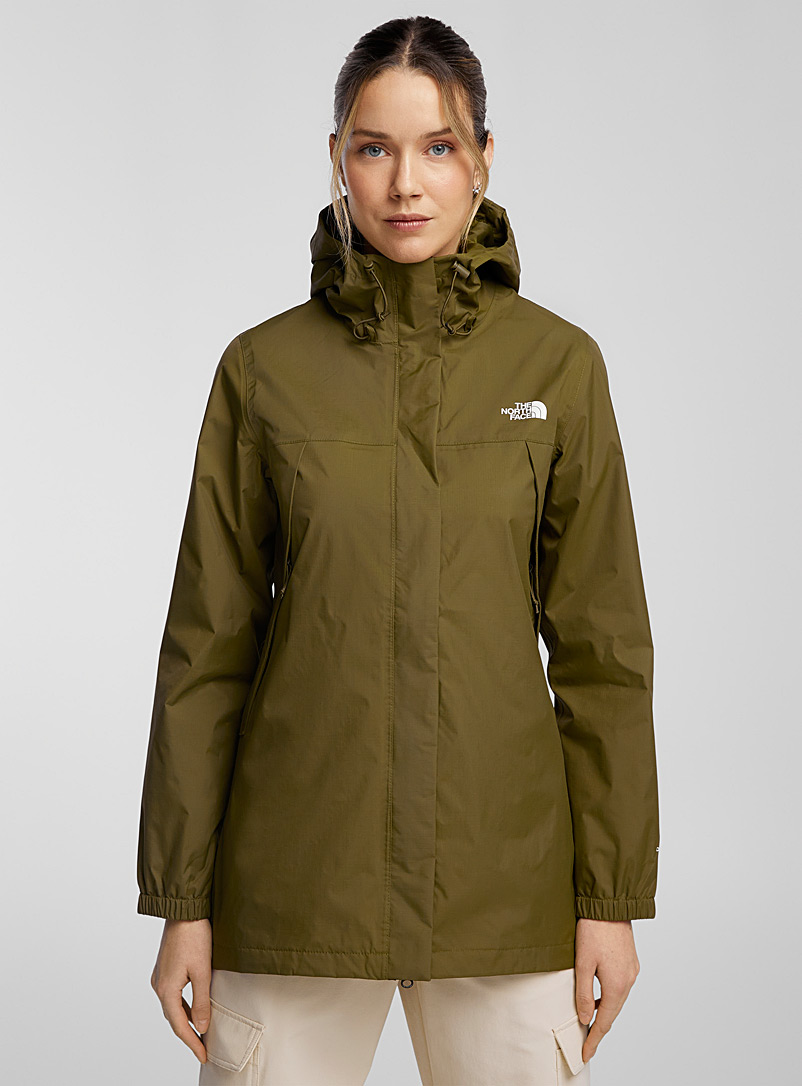 The North Face Mossy Green Antora long hooded raincoat for women