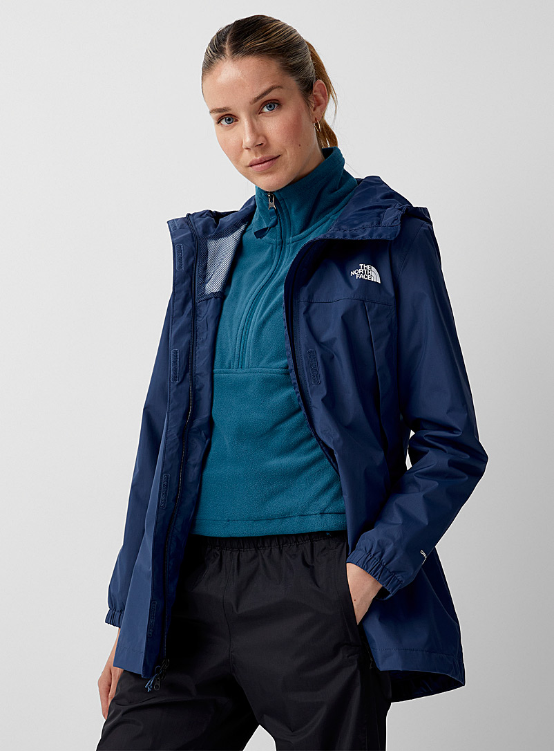 The North Face Blue Antora long hooded raincoat for women