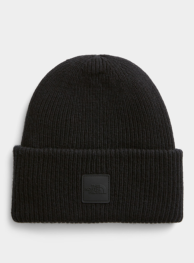The North Face Black Logo monochrome ribbed tuque for women
