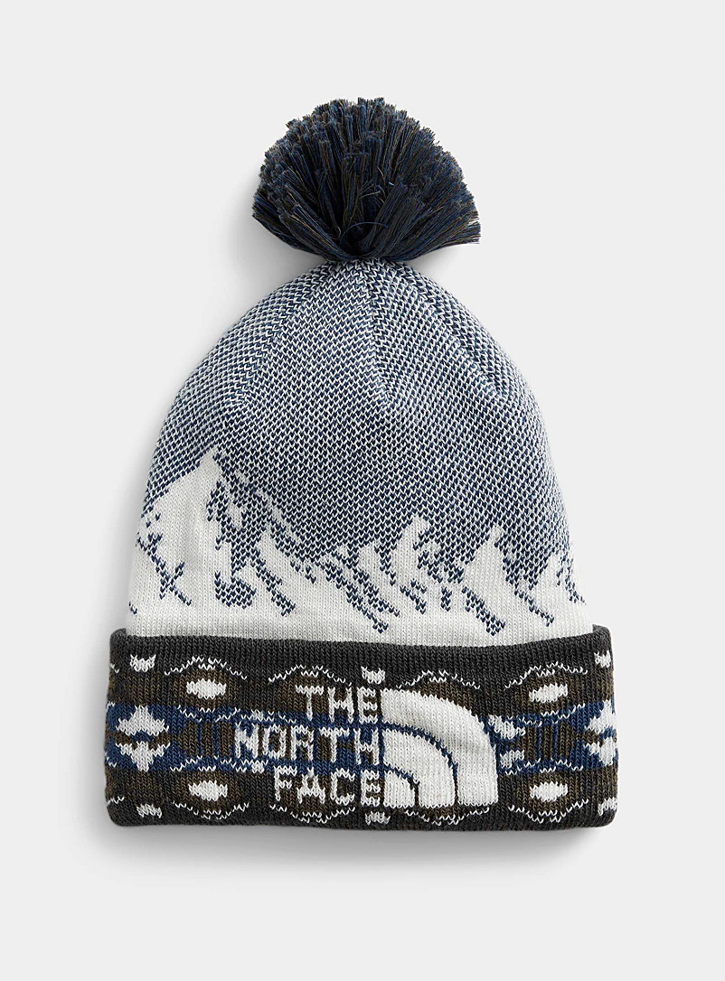 The North Face Patterned Blue Graphic mountain pompom tuque for men