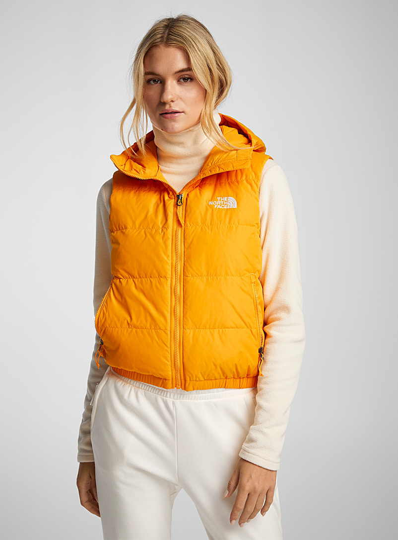 The North Face Orange Hydrenalite hooded sleeveless puffer jacket for women