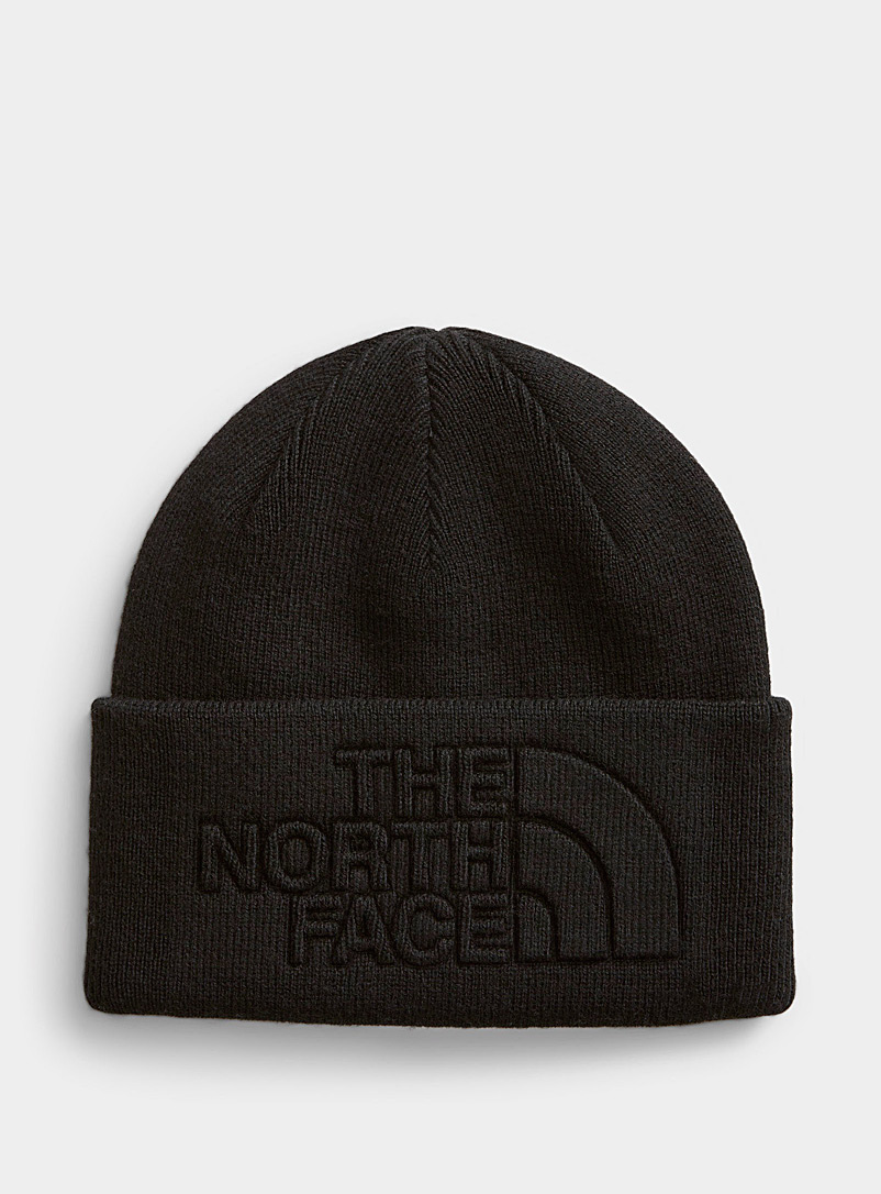 The North Face Black Embossed logo oversized-cuff tuque for women