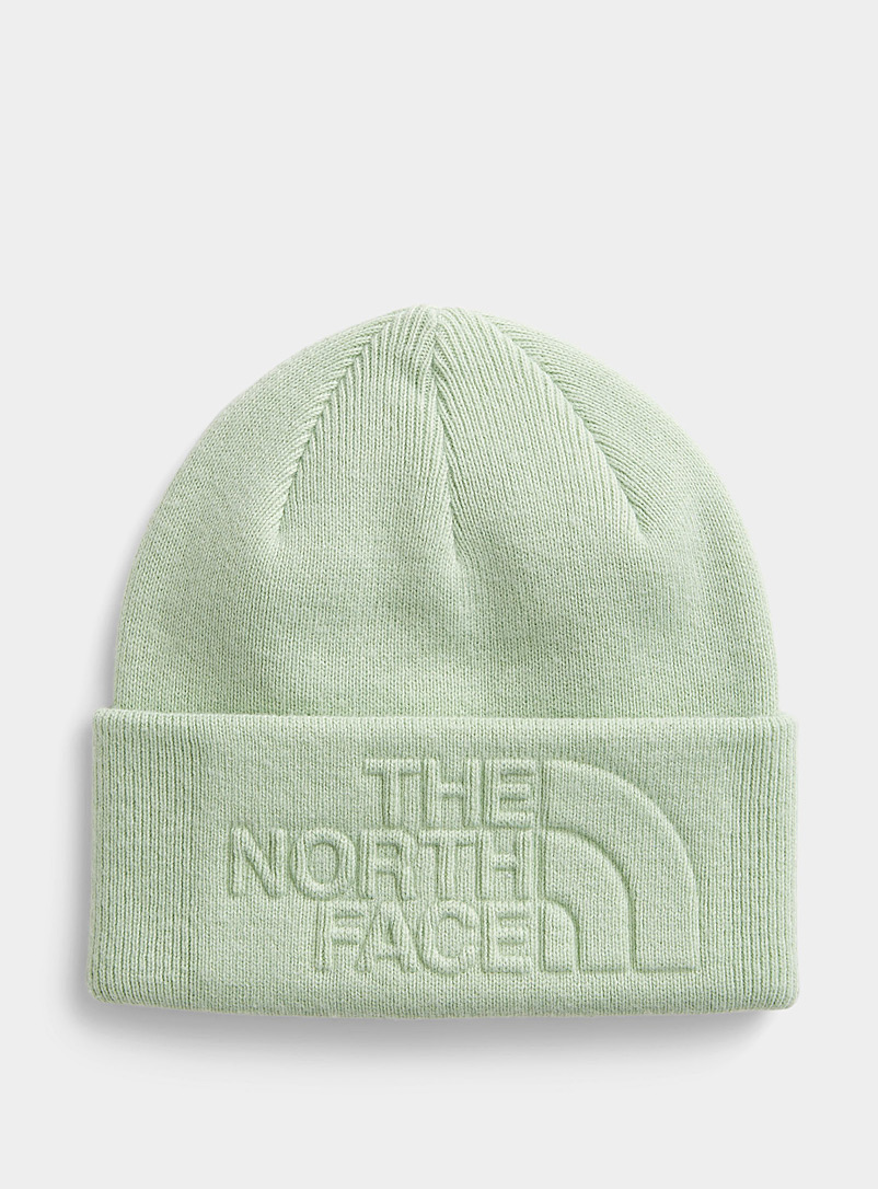 The North Face Lime Green Embossed logo oversized cuff tuque for women