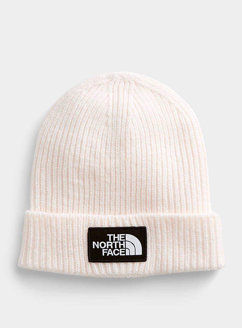 The North Face Ivory White Logo patch monochrome tuque for women