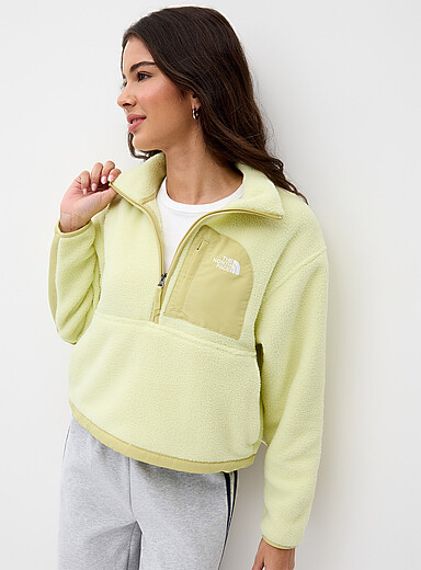 High-pile fleece zipped mock-neck sweater