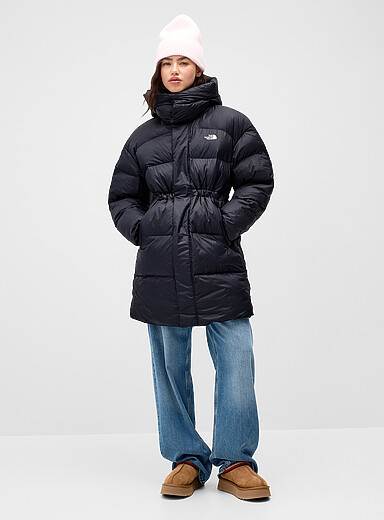 The North Face: La doudoune mi-longue ample d&eacute;perlante Noir pour femme