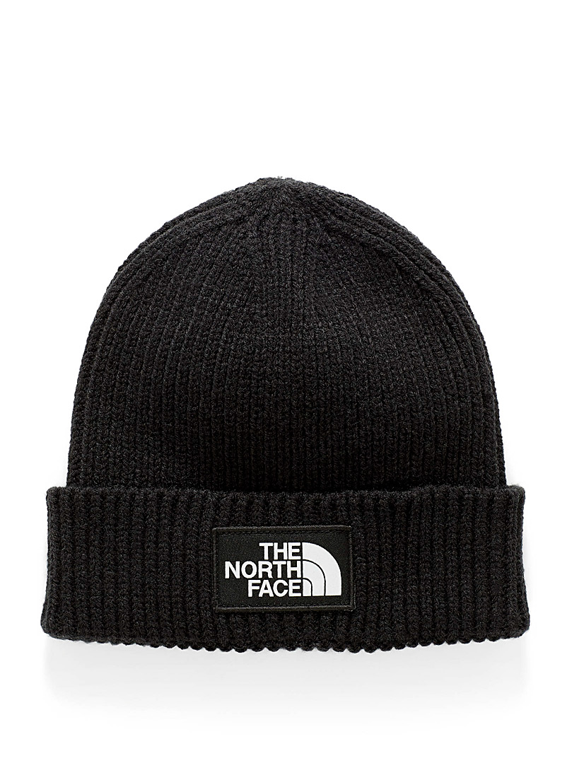 The North Face: La tuque tricot côtelé logo Noir pour femme