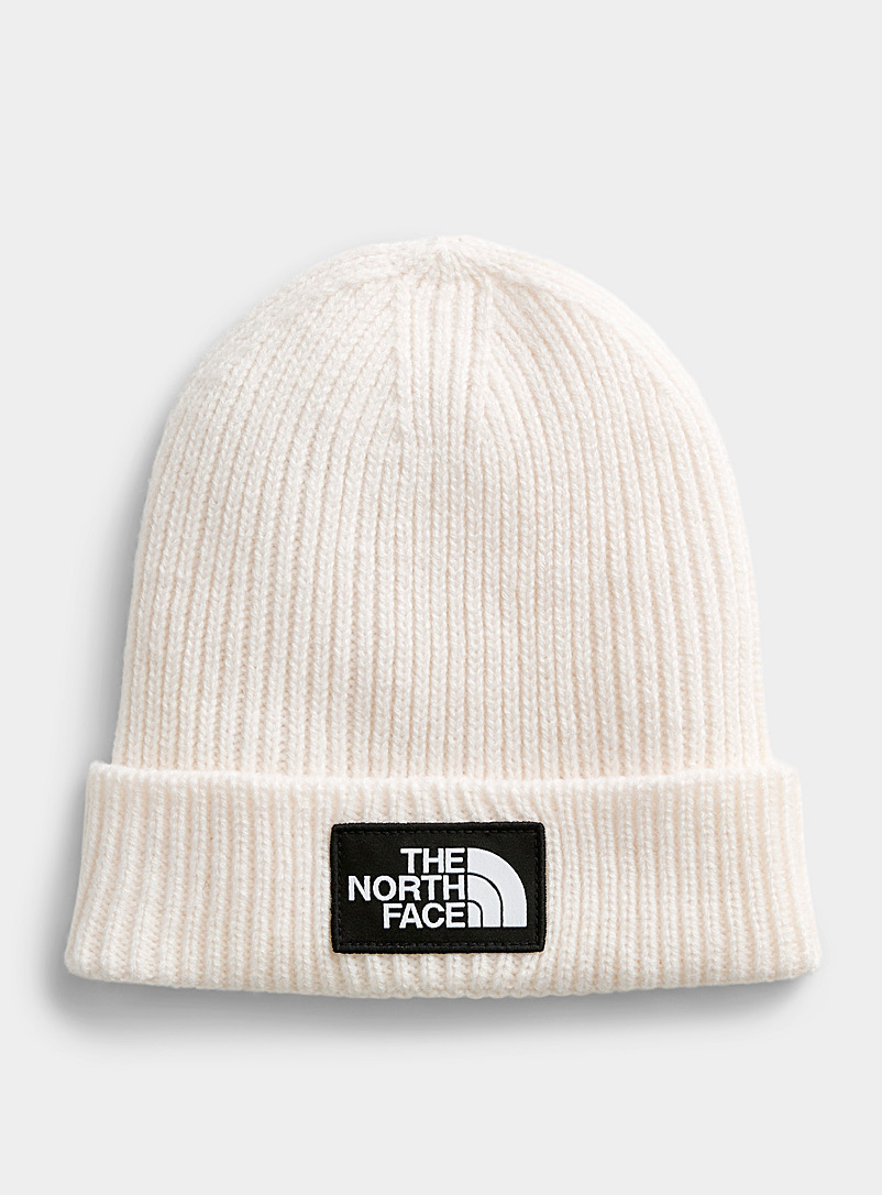 The North Face White Ribbed knit logo tuque for women