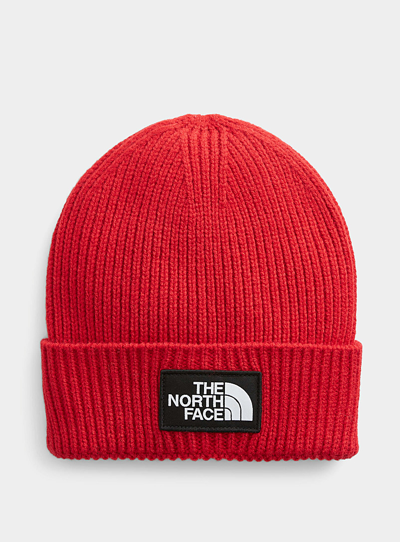The North Face Red Ribbed knit logo tuque for women