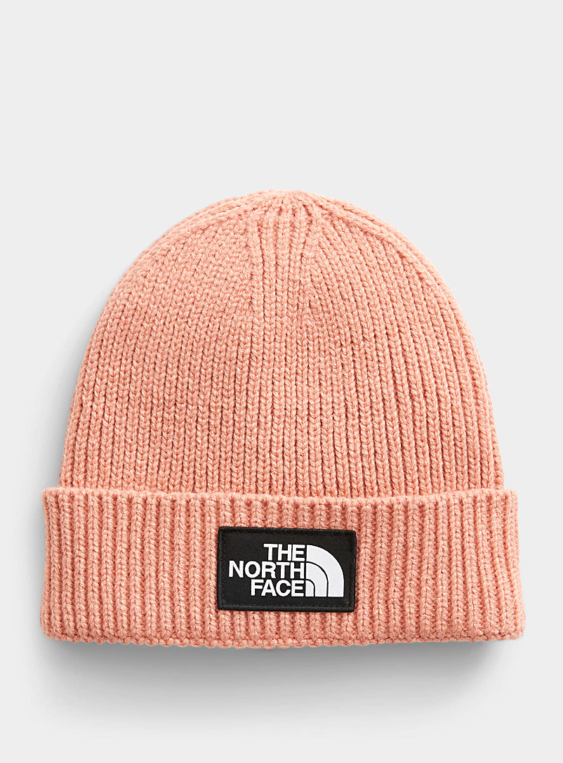 The North Face Dusky Pink Ribbed knit logo tuque for women