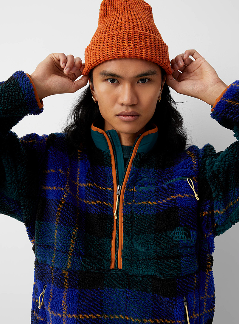 The North Face Green Zip-neck tartan sherpa sweatshirt for men