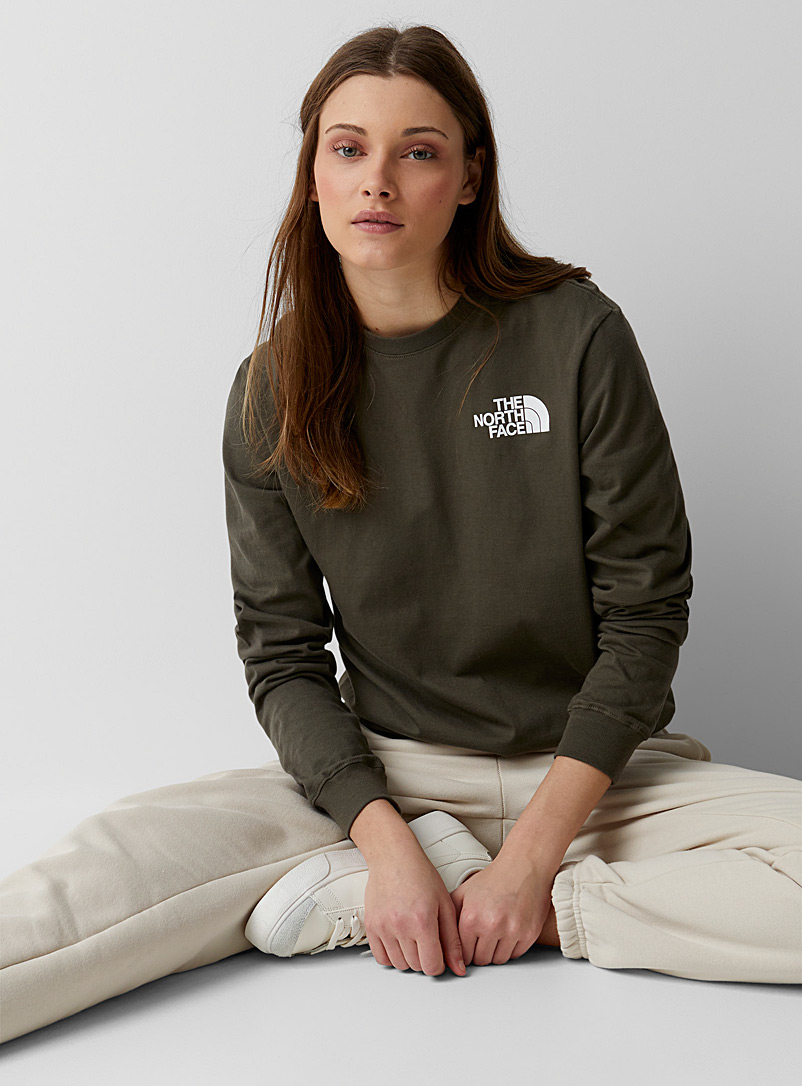 The North Face Mossy Green Long sleeve logo T-shirt for women