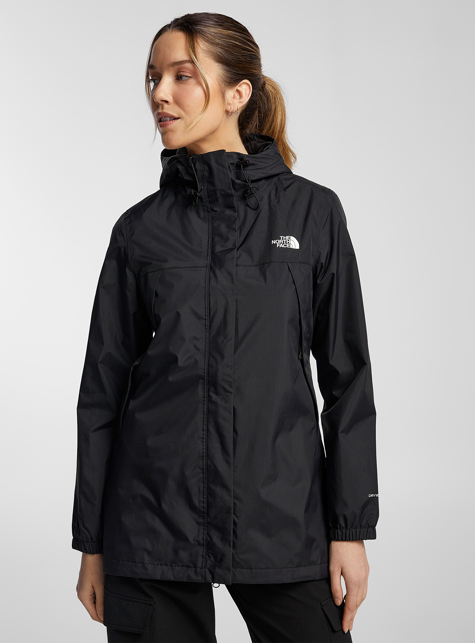 The North Face Antora Long Hooded Raincoat In Black