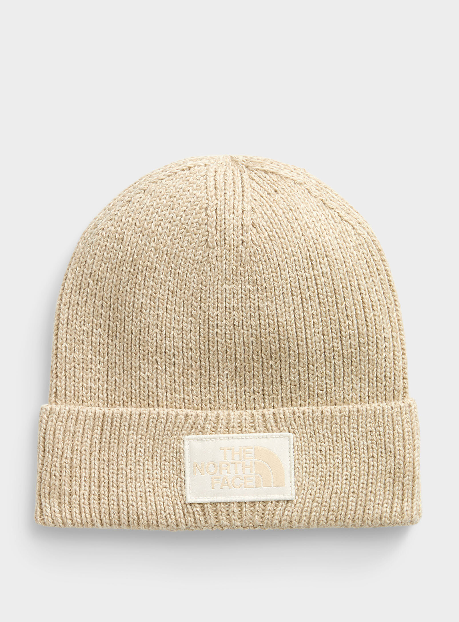 The North Face - La tuque tricot à revers logo signature (Homme, Beige)