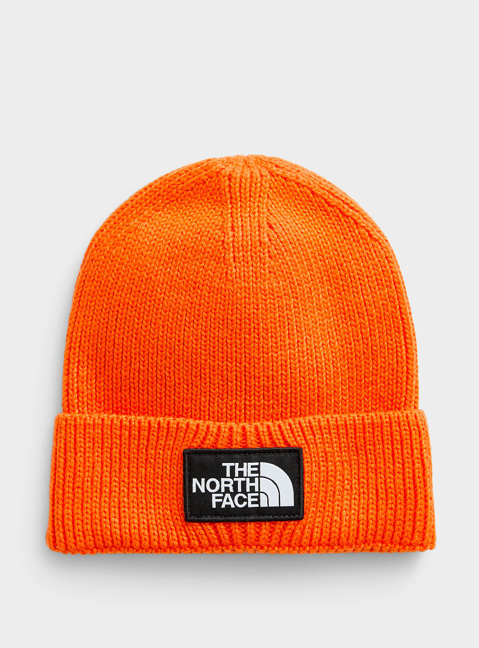 The North Face - La tuque tricot à revers logo signature (Homme, Orange)